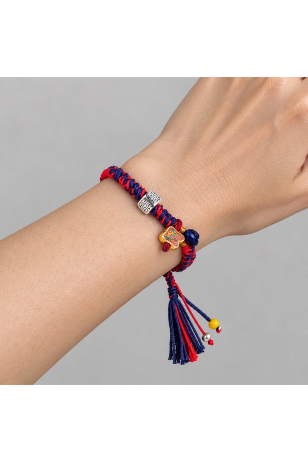 Red Navy Blue Knitted String Figure Detailed Handmade Stylish Bracelet Model