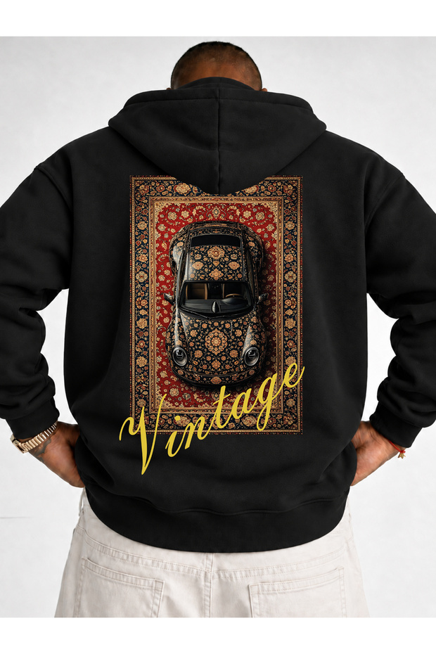 Vintage Car Oversize Sweatshirt Hoodie Unisex Rug Patterned