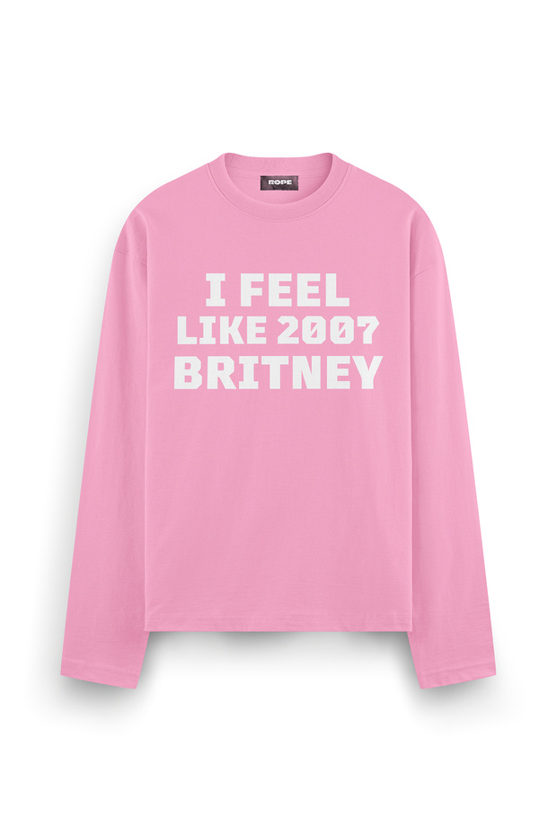 Britney 2007 Printed Long Sleeve Oversize Fit T-Shirt Pink