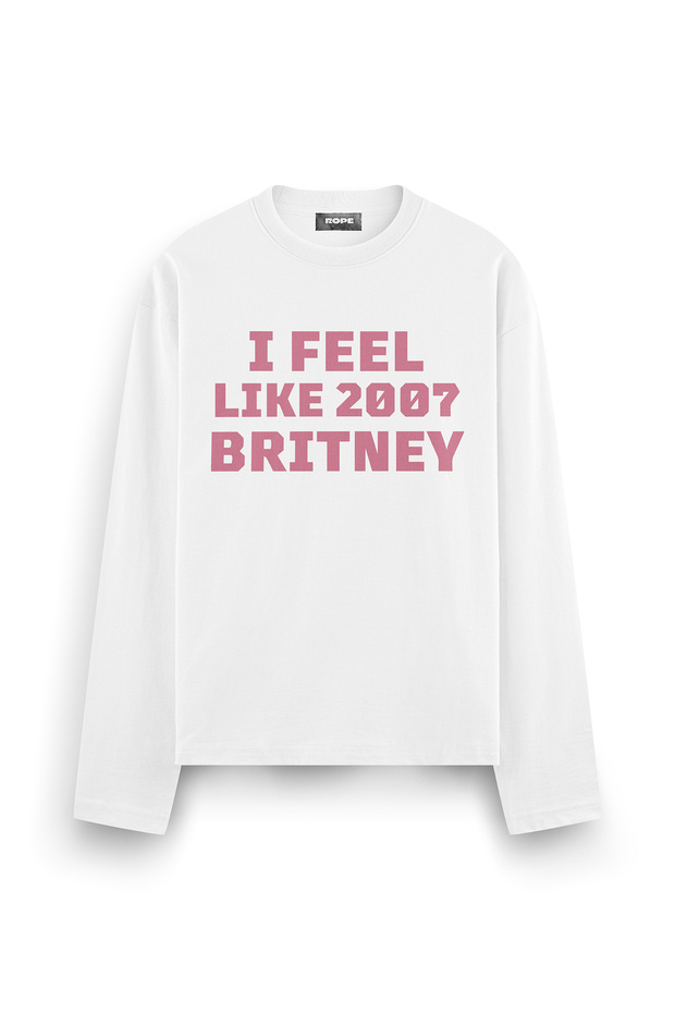 Britney 2007 Printed Long Sleeve Oversize Fit T-Shirt White
