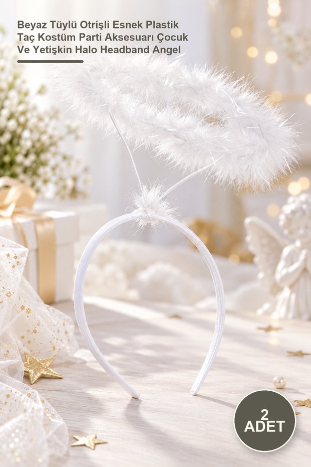 2 Pieces Angel Crown – Flexible Plastic Crown with White Feathers Costume Party Accessory Children's and Adult's Halo Headband Angel