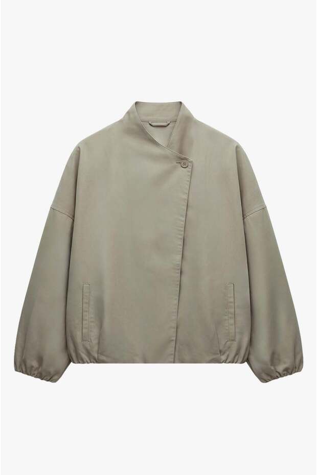 Khaki Bomber Jacket with Elastic Sleeves