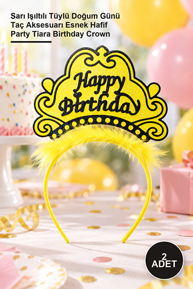 2 Pieces Princess Crown – Yellow Sparkling Feathered Birthday Crown Accessory Flexible Lightweight Party Tiara Birthday Crown