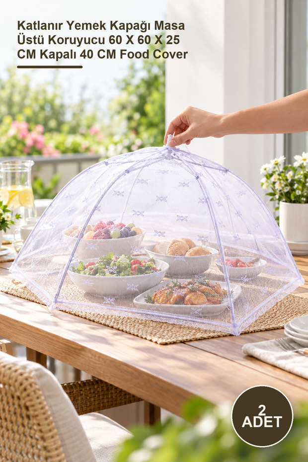 2-pack food protection umbrella - folding food cover tabletop protector 60 x 60 x 25 cm (40 cm when closed) food cover