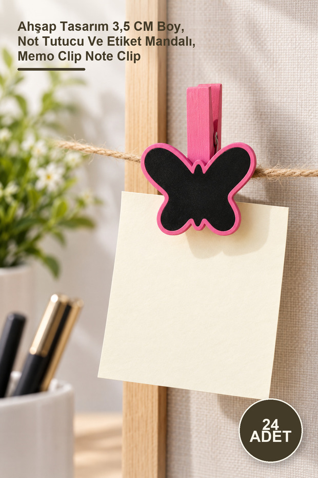 24 Patterned Note Pegs – Wooden Design 3.5 cm Length, Note Holder and Label Peg, Memo Clip Note Clip