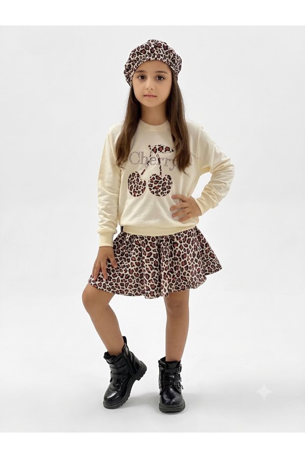 Girl's 3-Piece Set with Cherry Hat and Skirt
