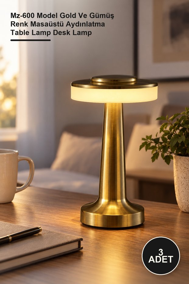 3 Pieces Decorative Led Table Lamp – Mz-600 Model Gold and Silver Color Desktop Lighting Table Lamp Desk Lamp