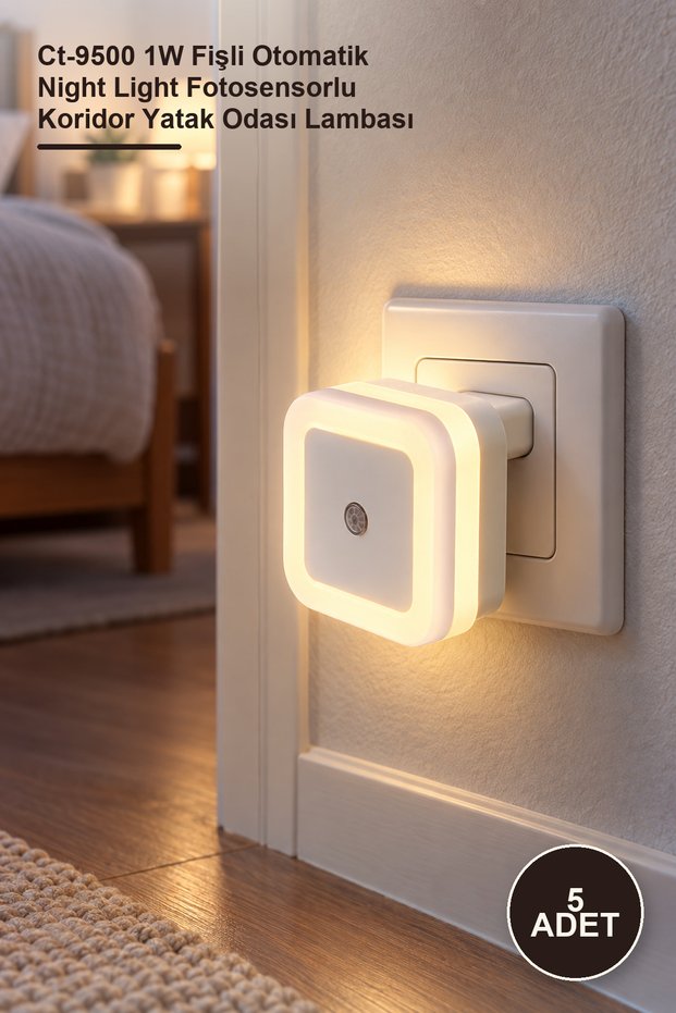 5 Pieces Photocell Sensor Night Light – Ct-9500 1W Plug-In Automatic Night Light with Photosensor for Corridor and Bedroom