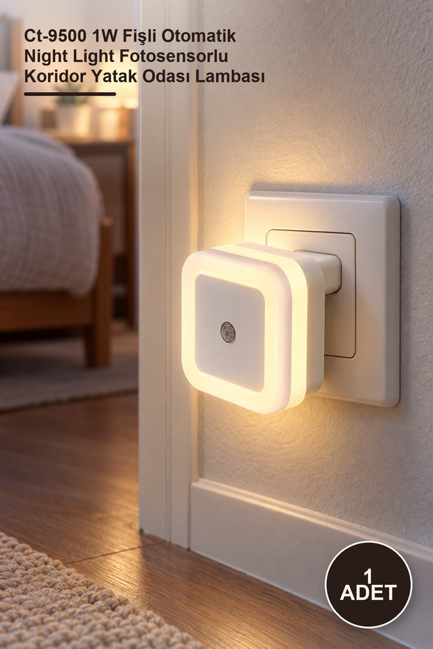 1 Piece Photocell Sensor Night Light – Ct-9500 1W Plug-In Automatic Night Light with Photosensor for Corridor and Bedroom