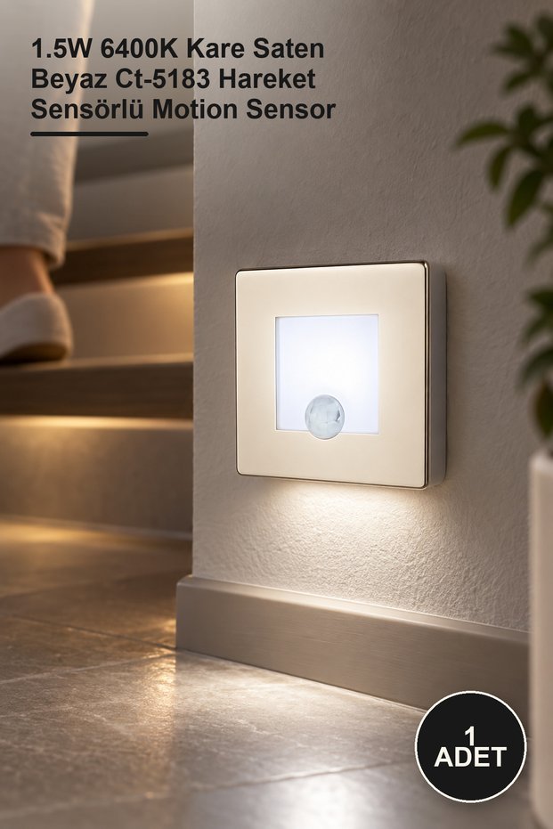 1 Piece Ct-5183B Radar Sensor Corridor Lamp – 1.5W 6400K Square Satin White Ct-5183 Motion Sensor