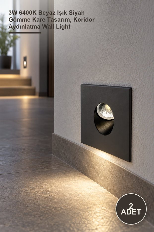 2 Pieces Ct-5179 B Led Corridor Light Fixture Ct-5179 – 3W 6400K White Light Black Recessed Square Design, Corridor Lighting Wall Light