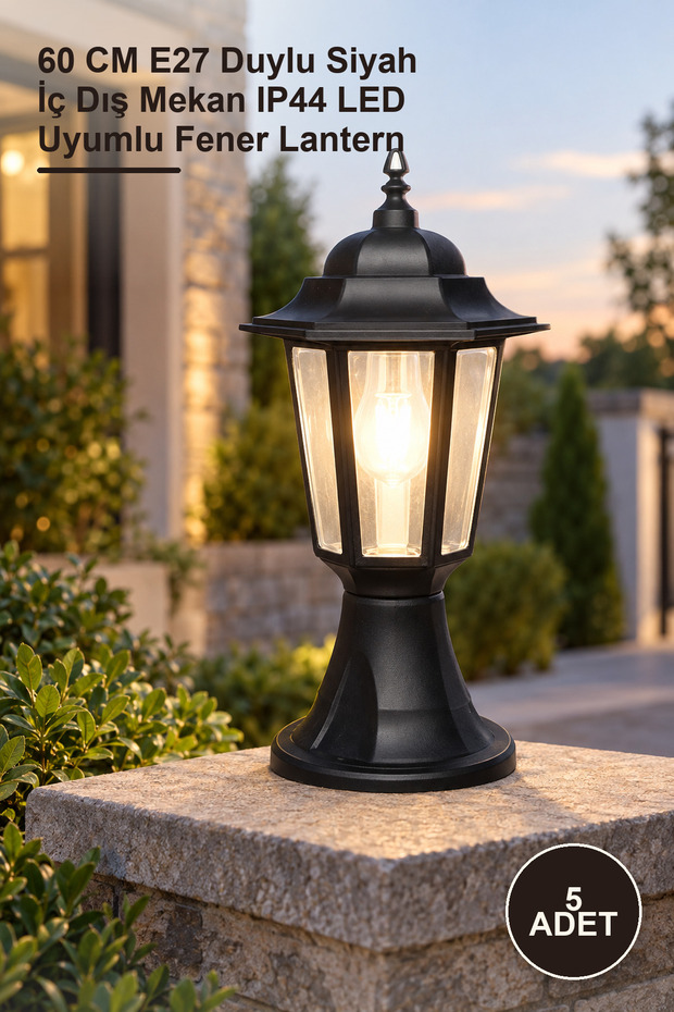 5 Pieces Ct-7112 Parma Lantern Set Top – 60 cm E27 Black Indoor Outdoor Ip44 Led Compatible Lantern with Lamp Holder