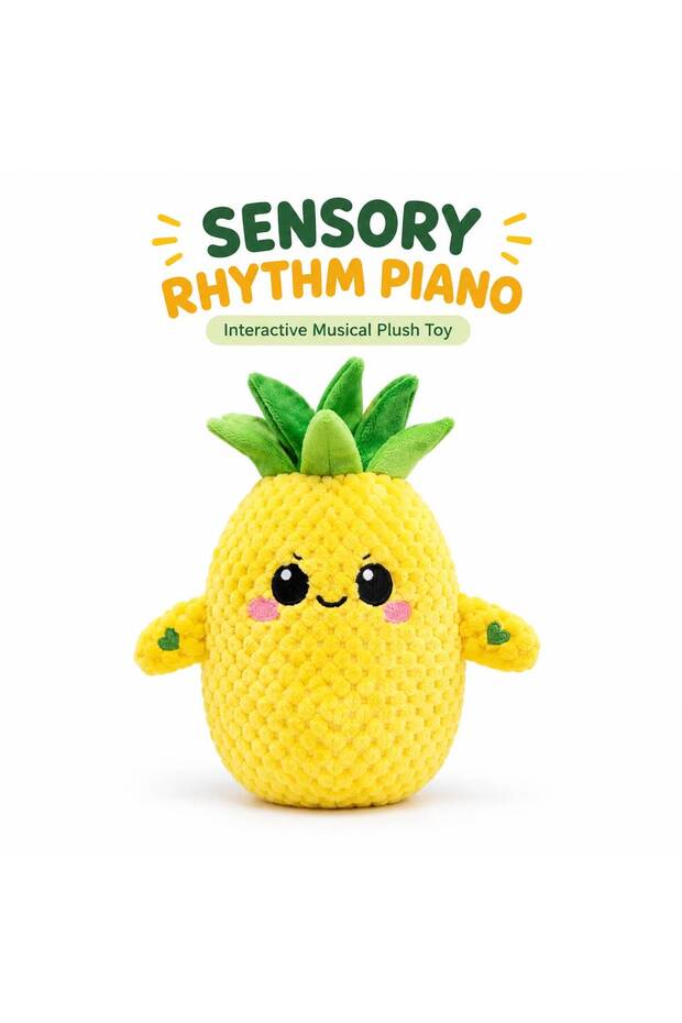 Sensory Rhythm Piano Musical Plush Toy for Kids, Cute Soft Fruit Animal Plush Toy with Interactive Music, Dancing Fun & Sensory Development, Baby Safe Non-Toxic Stuffed Toy for Toddlers,
