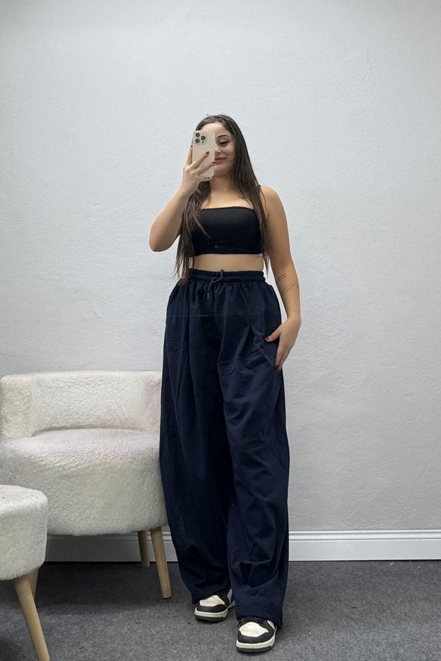 Women's 2 Thread Pleated Sweatpants Navy Blue