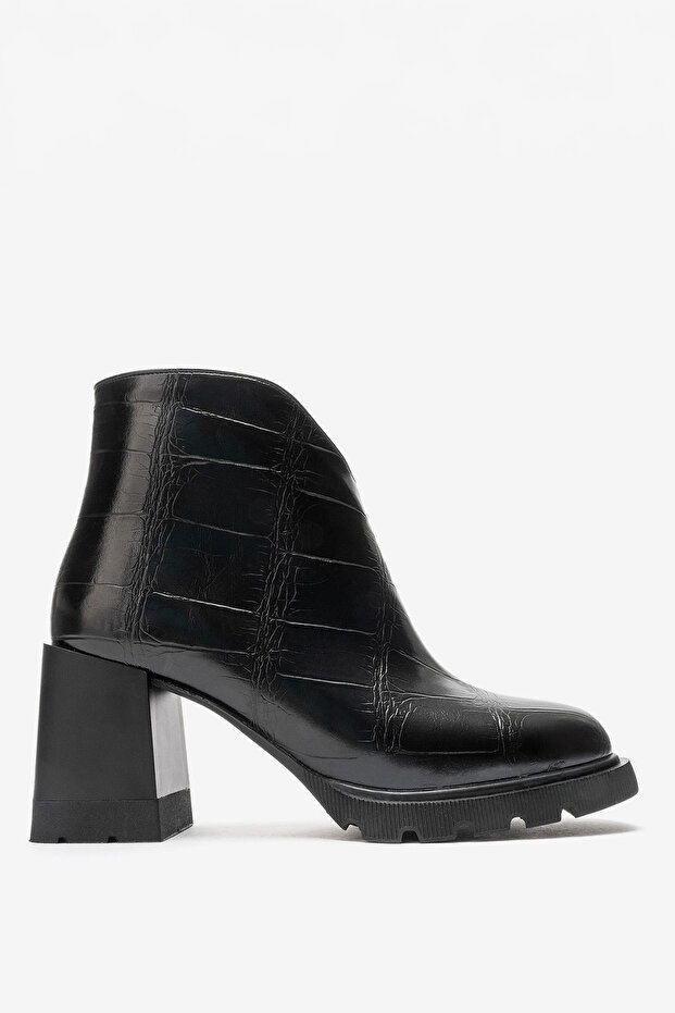 Women's High Thick Heeled Ankle Boots Vegan Leather Violette Black
