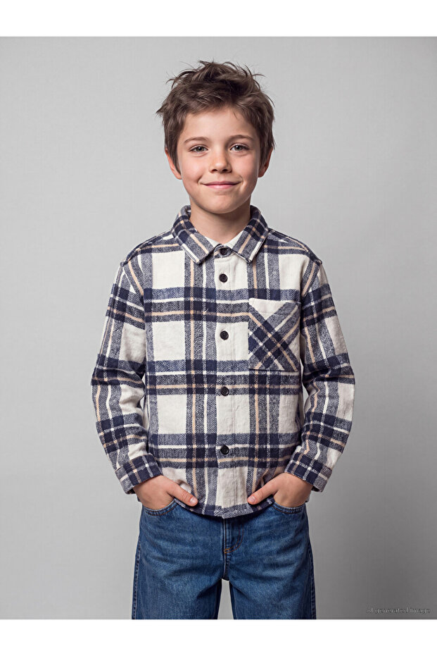 Esvab • Modern & Distinctive Checkered Embroidered Gabardine Boys' Shirt