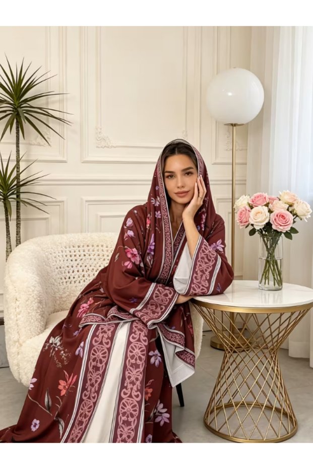 Stylish printed abaya with matching veil