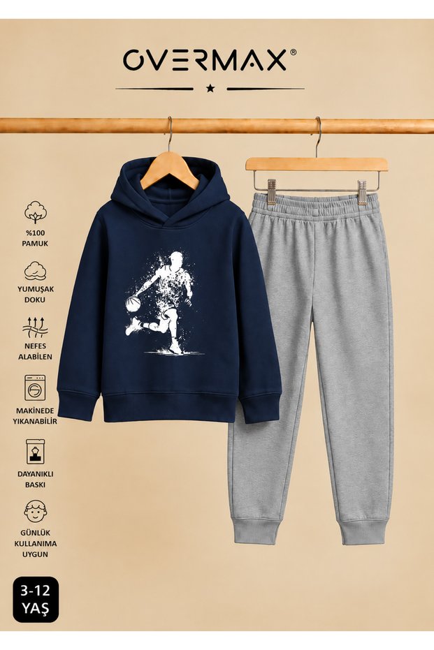 Top Süren Adam Printed Hooded Sweatshirt Tracksuit Set - Ages 3-12