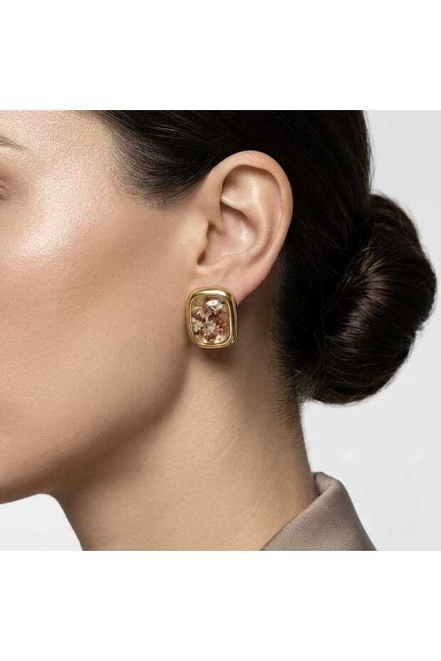 Beige Mosaic Patterned Rectangular Earrings