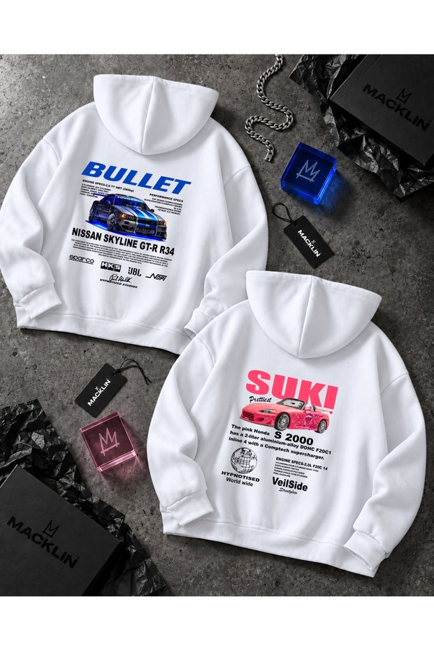 Lover - Friend Couple Combination Bullet and Suki Back Printed Special Design Hooded Sweatshirt 2-Piece Set
