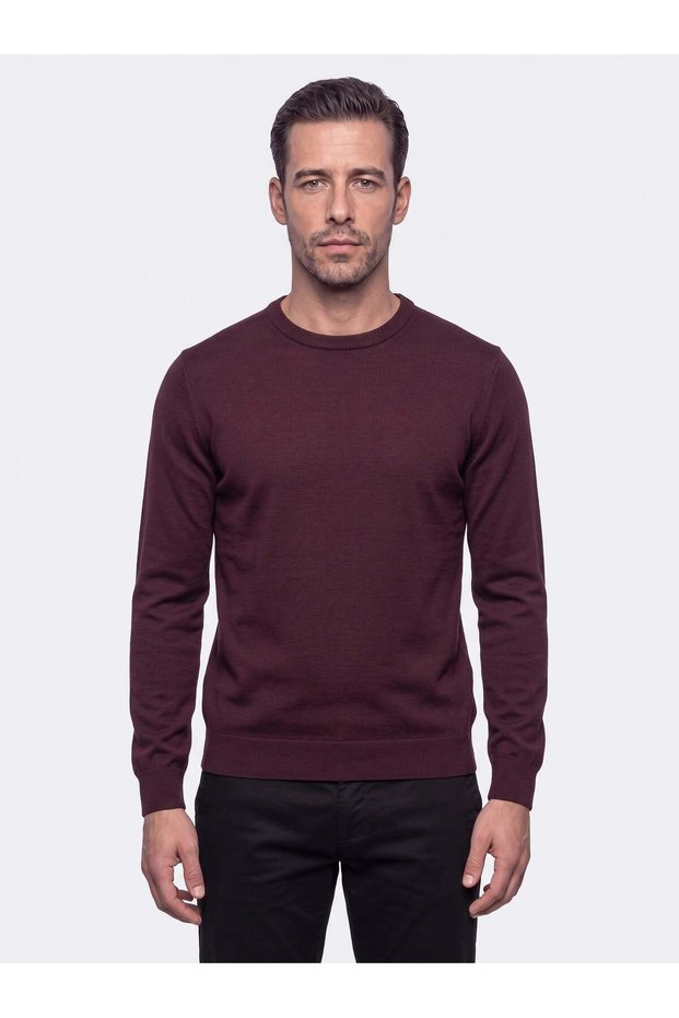 Burgundy Crew Neck Men's Knit Sweater