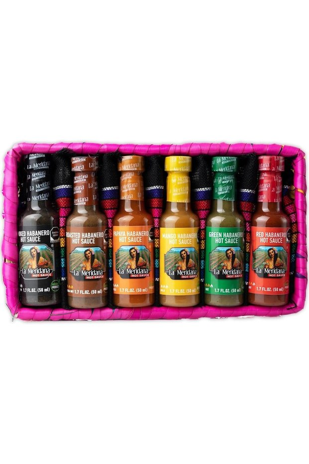 La Meridana Habanero Hot Sauces Variety Pack of 6 x 150ml - Imported Hot Sauce Mini Basket, Original Mexican Flavor Chilli Sauce Gift Baskets, Hot Sauce Gourmet Gift Sets For Women