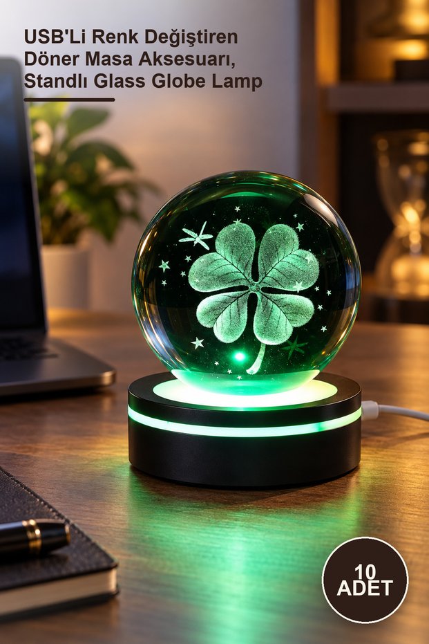 10 Pieces Rotating Clover Glass Globe – Color-Changing Rotating Table Accessory with Usb, Glass Globe Lamp with Stand