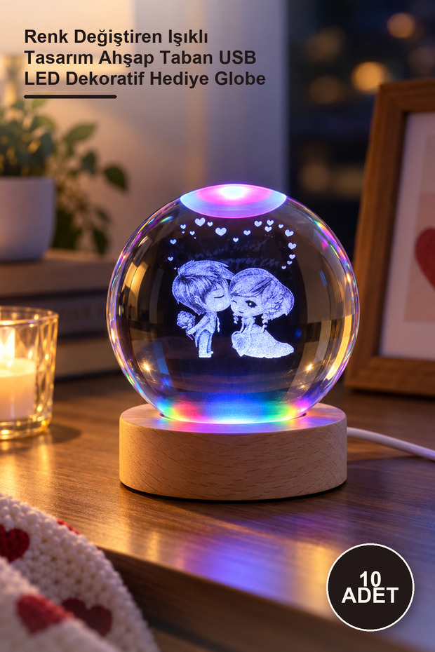 10 Pieces Glass Globe Night Light – Color Changing Illuminated Design Wooden Base USB Led Decorative Gift Globe