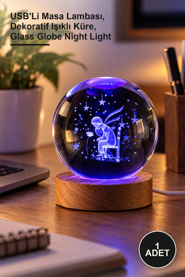 1 Piece Color Changing Glass Globe with Wooden Base – USB Desk Lamp, Decorative Lighted Globe, Glass Globe Night Light