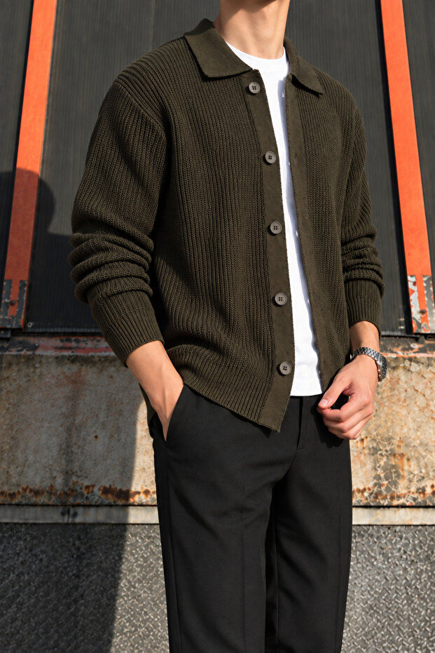 Polo Collar, Buttoned, Regular-Fit, Casual, Basic Knitwear Cardigan 26Pltk23