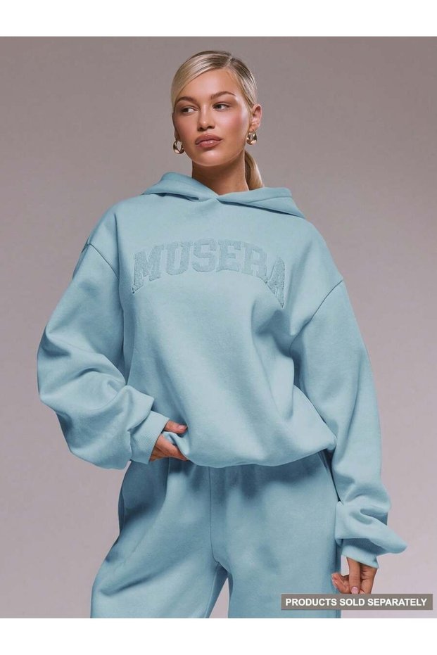 Unisex Baby Blue Museba Printed Hooded Sweatshirt Printed Premium Oversize T-Shirt