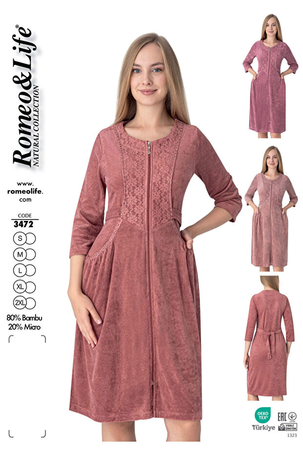 Women's Bamboo Micro Fabric Zippered Stylish Velvet Dress / Dusty Rose 3472