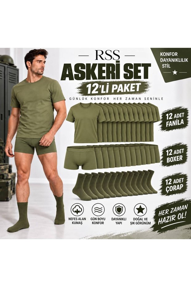 Military Undershirt Boxer Socks Set Beginner's Uniform Soldier Clothing 12-Piece