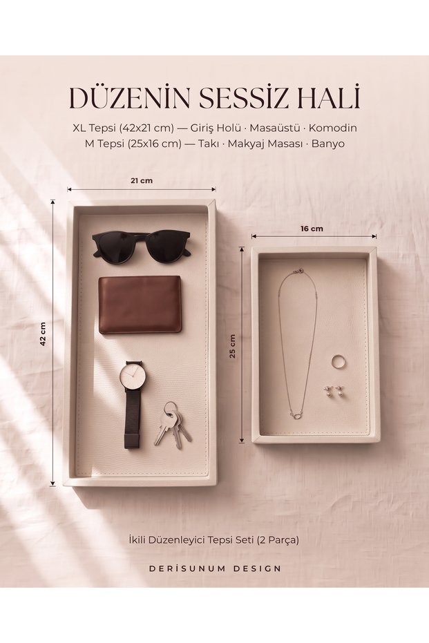 Premium Leather Dual Desktop Organizer and Presentation Tray Set - 2 Pieces - Cream/Beige