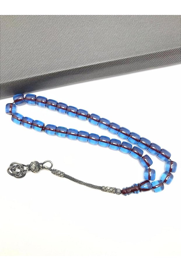 Cube Cut Fire Amber Prayer Beads in Petrol Blue Tones
