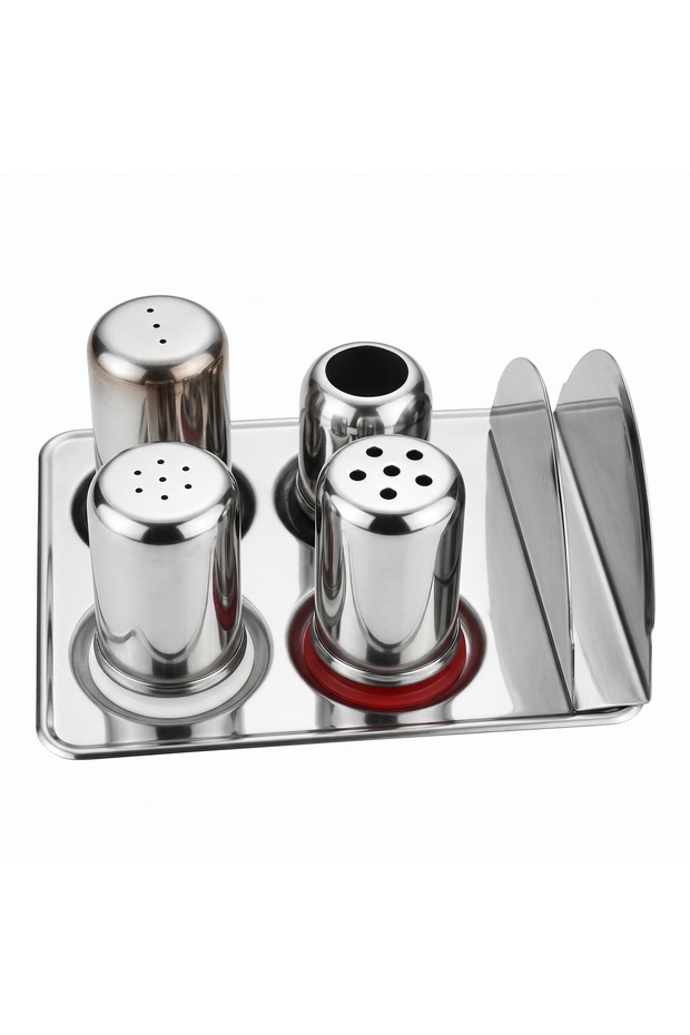 Stainless Steel 6-Piece Salt Shaker Set with Napkin Holder 6-Piece Set Tableware Salt Shaker Napkin Holder Set 304 Quality