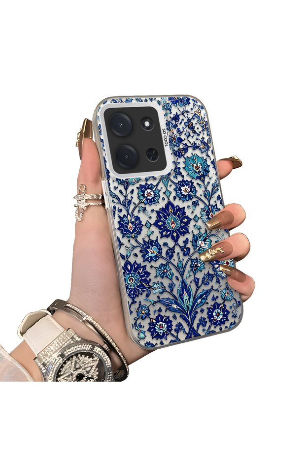 Mi 14t 5g Compatible Silicone Edge Hard Back Case Phone Case with Iznik Porcelain Pattern