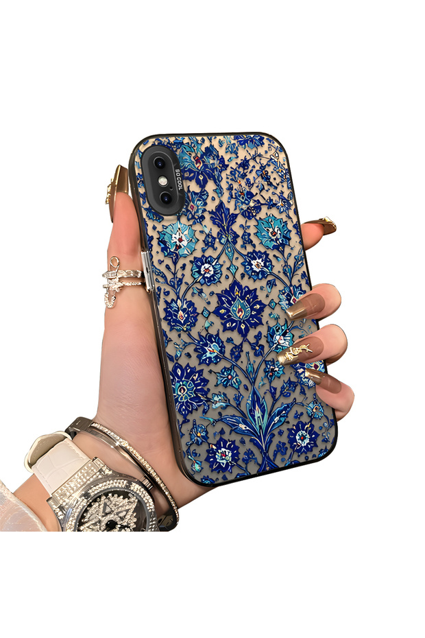 iPhone XS Max Compatible Silicone Edge Hard Back Case Phone Case with Iznik Porcelain Pattern