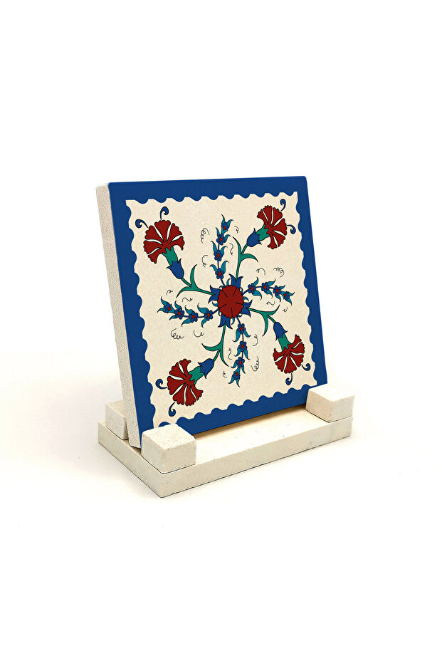 Ottoman Iznik Tile Pattern Printed Natural Stone Tabletop