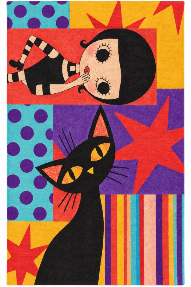 Dora Colorful Retro Character Pattern Woven Base Decorative Digital Printing Carpet Sdtamour4174