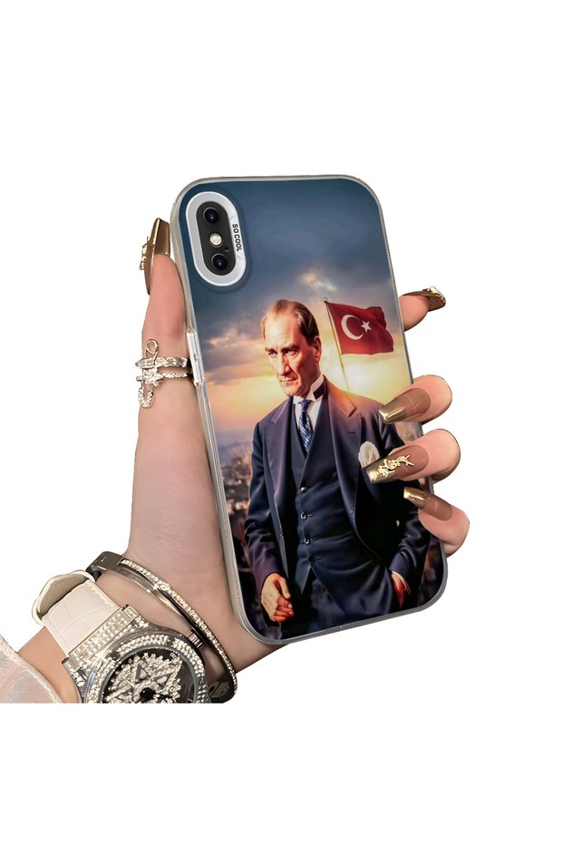 iPhone XS Max Compatible Silicone Edge Hard Back Case Ataturk Patterned Phone Case