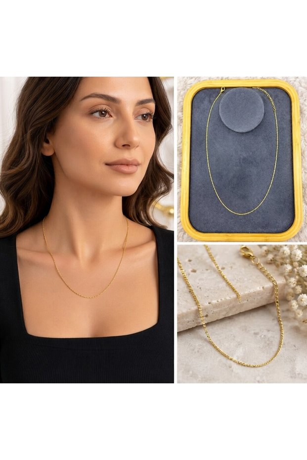 💎 Premium Shiny and Stylish Minimal Gold Color 316L Steel Chain Women's Necklace (45cm)