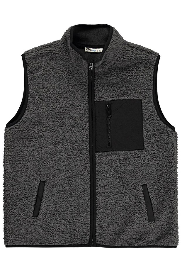 Civil Boy's Micro Pocket Vest | Velsoft Zero Sleeve Court Collar | School Nursery and Daily Use - Gray