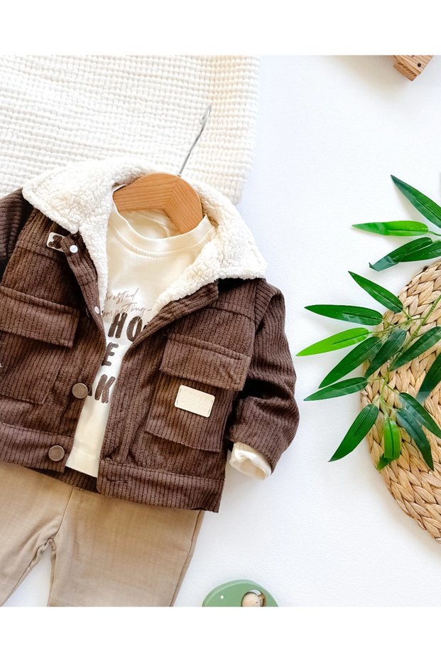 Winter Premium 3-Piece Baby Boy Set with Velvet Exterior and Welsoft Interior Jacket
