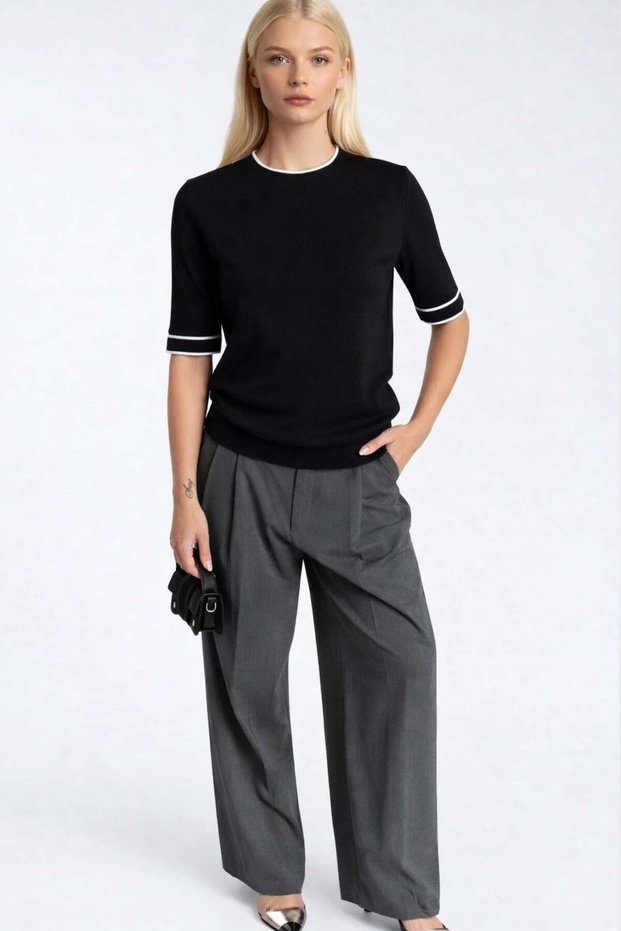 Piping Detail Crew Neck Knitwear Blouse