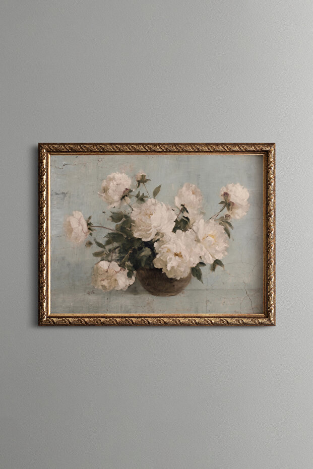 White Peony Flowers - Vintage Patterned Painting - Fine Model