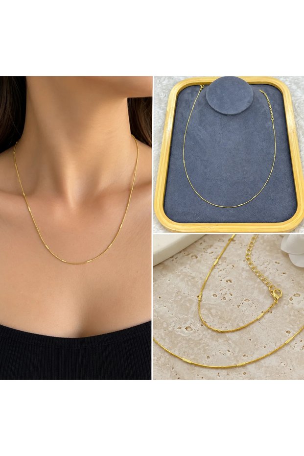 ๐ Premium Shiny and Stylish Gold Color Thin 316L Steel Women's Chain Necklace (45cm)
