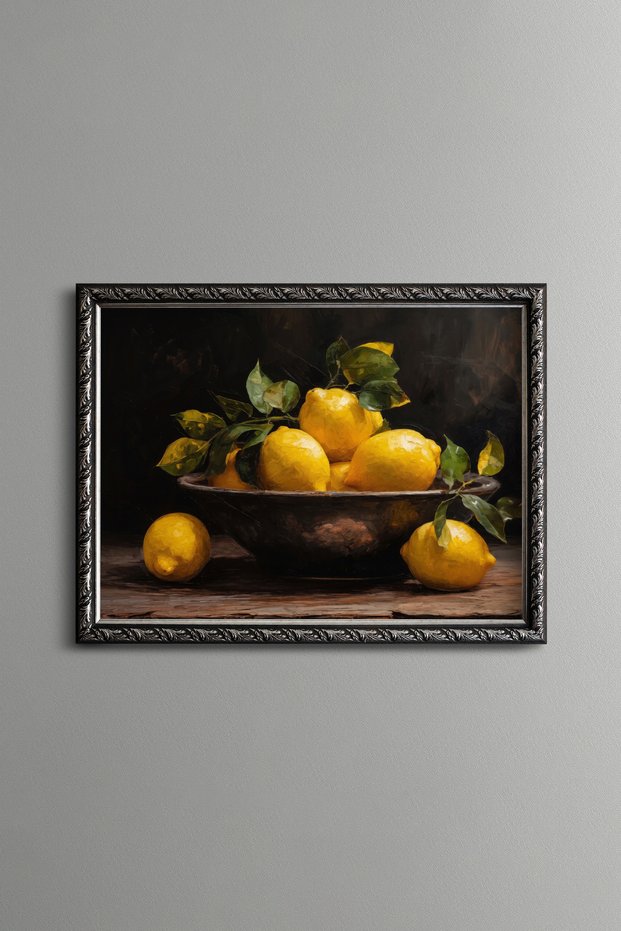 Lemons in a Copper Bowl - Vintage Patterned Painting - Fine Model