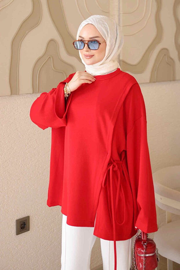 Red Modal Tunic with Side Tie