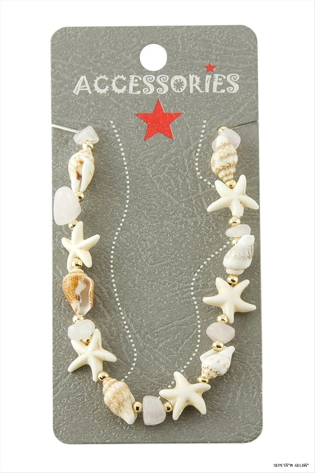 Spt-Gld Starfish Seashell Broken Natural Stone Anklet (235248) Pink